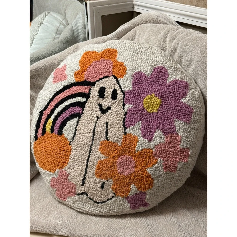 Cupcakes and Cashmere Round‎ Throw Pillow Rainbow Ghost Flowers